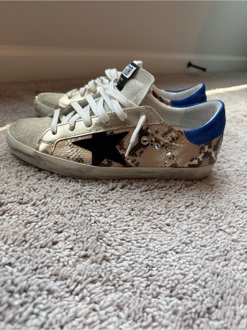 Golden Goose Women’s Sneakers with Black Star and Blue Heel